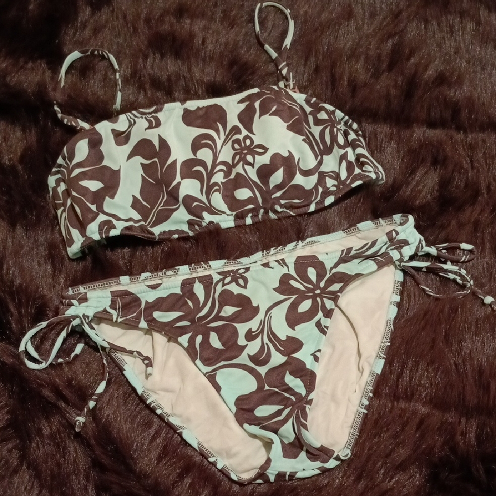 Floral Bikini Set in Brown and Cream